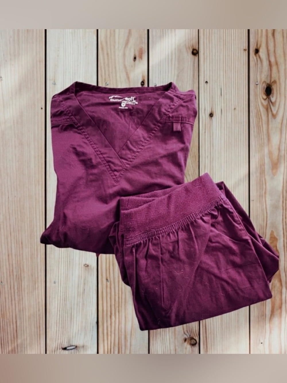Butter Soft Women's Burgundy Jogger Pants Scrub Set